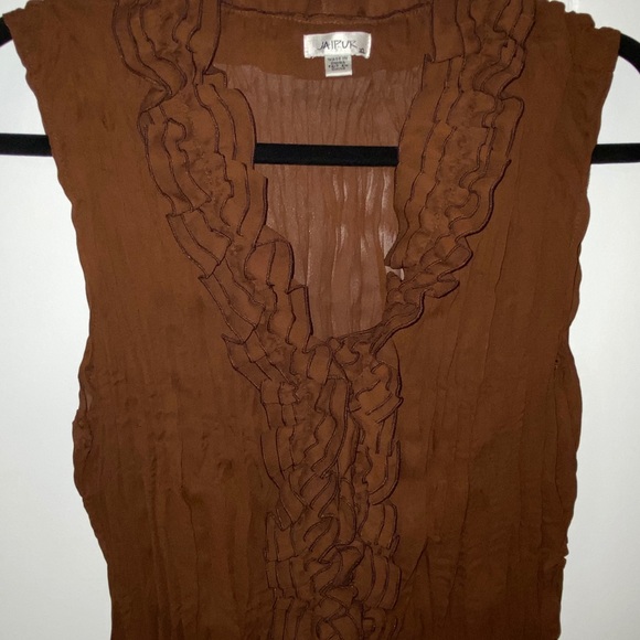Brown Ruffle Front Blouse - Picture 2 of 4